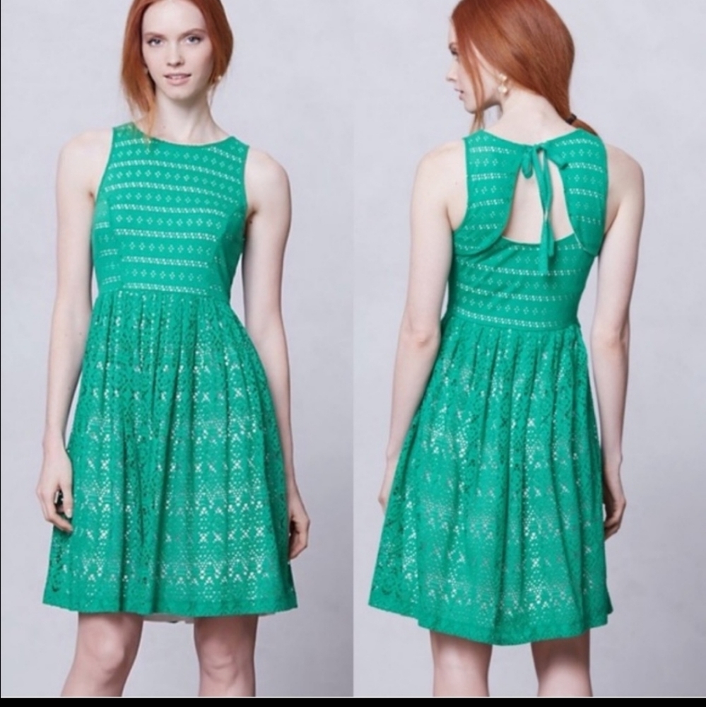 Anthropologie - Postmark Green Eyelet Dress Small